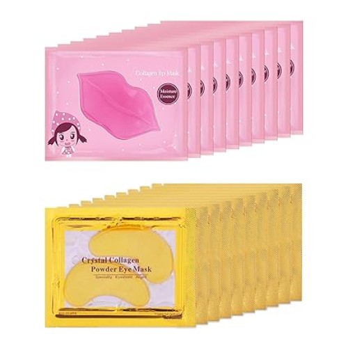 Eakroo 20 Pairs Lip Masks &amp; Eye Mask, Power Crystal Gel 24K Lip Eye Mask, Effectively Nourishes the Lip &amp; Eye Skin