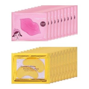 Eakroo 20 Pairs Lip Masks &amp; Eye Mask, Power Crystal Gel 24K Lip Eye Mask, Effectively Nourishes the Lip &amp; Eye Skin